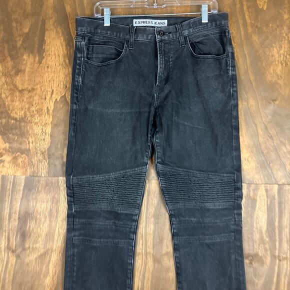 Express Mens Jeans Black Denim Rocco Slim Fit Skinny Leg Stretch 32x34 - Picture 2 of 12
